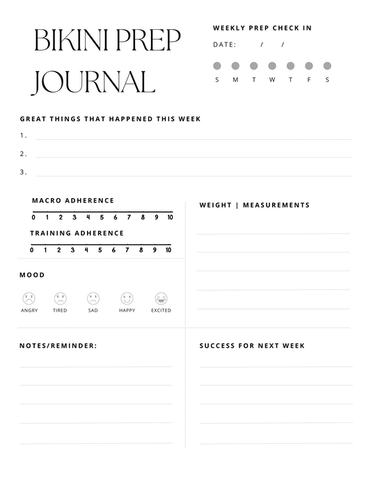 Weekly Bikini Prep Journal | NPC Competition Planner | Digital Download (Editable & Printable)- Basic Theme