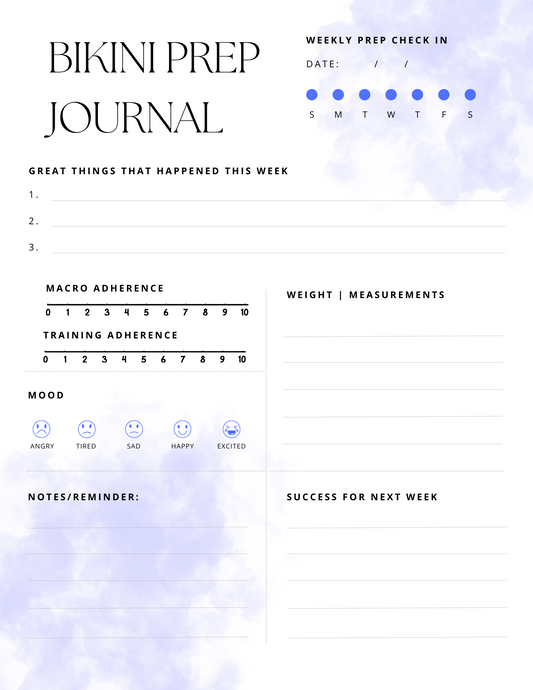 Weekly Bikini Prep Journal | NPC Competition Planner | Digital Download (Editable & Printable)- Blue Theme